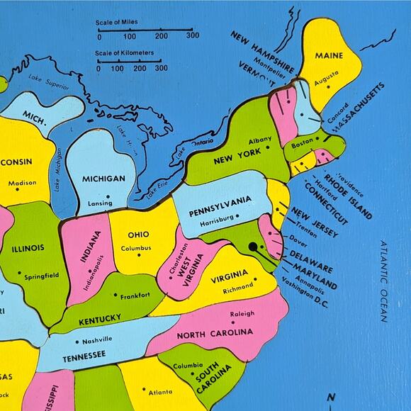 Vintage 1975 Judy/Instructo Wood Inlaid Continental United States Map Puzzle - Picture 12 of 16